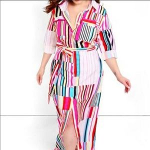 Button front striped maxi dress